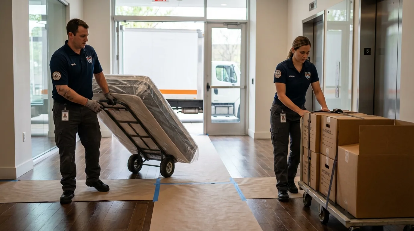 Professional apartment movers loading elevator in Fort Defiance, AZ